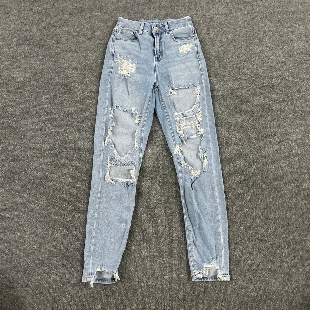 American Eagle Jeans Womens Size 000 Light Wash Distressed Slim Fit High Rise